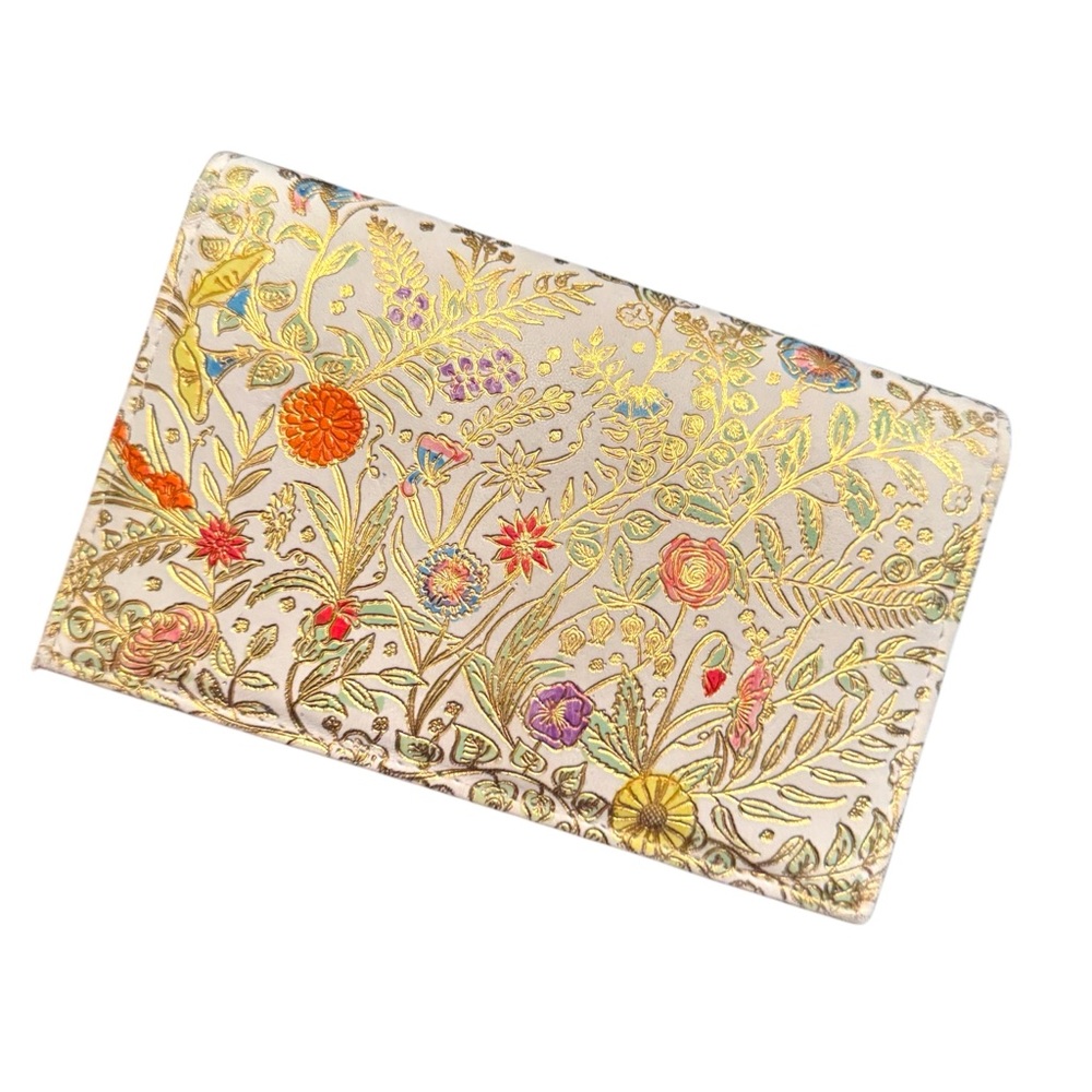 Floral Gold Embossed Wallet Vintage Vianello Italian Leather Clutch Bag Floral